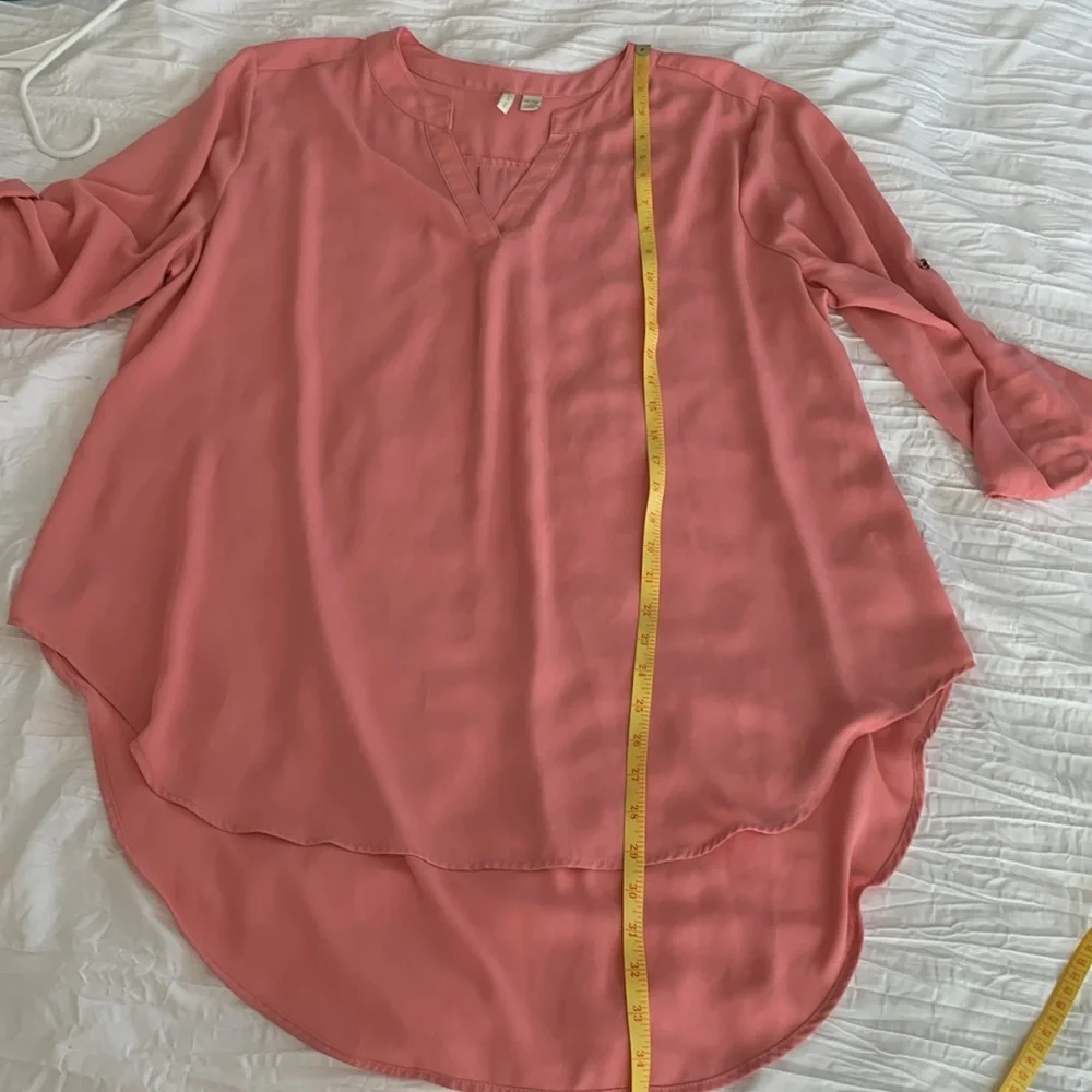 CATO Women’s PLUS Blouse Coral Split Neck‎ Button Sleeve High/Low Hem 18/20W - Picture 12 of 14